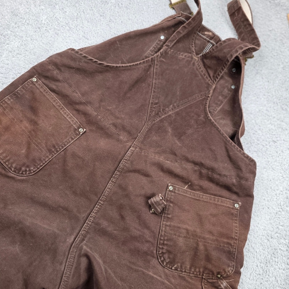 Carhartt Brown Insulated Duck Canvas Bib Overalls Quilted Zip Leg 46x30‎ R27 DKB - Picture 8 of 12